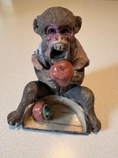 Japanese Banko Ware Monkey Figural Pottery Sculpture w/ Fruit – Antique/Vintage picture