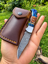 CUSTOM HANDMADE FORGED DAMASCUS STEEL FOLDING POCKET KNIFE+SHEATH EDC 2571 picture