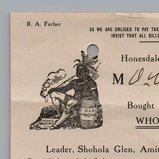 1914 billhead Ferber Bros. Tobacconists Indian Pipe Illustration, Honesdale, PA picture