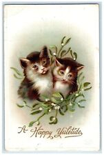 c1910's Happy New Year Cute Kittens Mistletoe Embossed Plainville CT Postcard picture