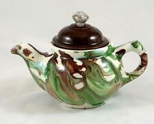 ADORABLE BROWN, CREAM AND GREEN SWIRL TEA POT picture