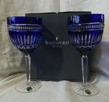 2 Waterford Crystal Serenity Sapphire Blue Cut To Clear Water Goblet New In Box picture