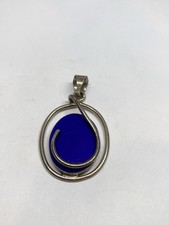 11g 925 STERLING SILVER ABSTRACT BLUE GEMSTONE MODERNIST PENDANT STAMPED picture