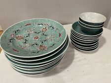 Vintage Lot Dishes + Bowls Jingdezhen Hand-Painted Porcelain Chinese Turquoise picture
