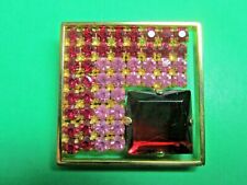 VINTAGE SQUARE PINK RHINESTONE GOLD METAL ART DECO PIN MADE IN AMERICA (P38) picture