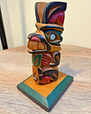 Bill Kuhnley Hand-Carved Beaver Painted Wooden Totem Figure Nootka Tribe 7” H picture