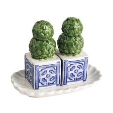 Mud Pie Ceramic Topiary Salt And Pepper Shaker Set, Green picture