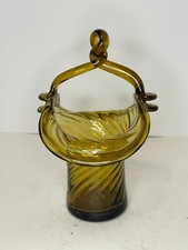 Handblown golden brown GLASS BASKET with applied twisted handle VINTAGE picture