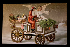 Vintage 1908 ~Santa Claus~Antique Car~Angel & Baby Jesus Christmas Postcard~k410 picture