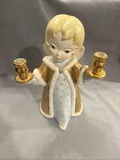 Vintage Unique Ceramic Christmas Angel w/ Brass Accents Double Candle Holder 13