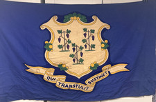 Vtg 1970s Connecticut State Flag Applique Stitched Cloth Flown Has Patina 3’x5’ picture