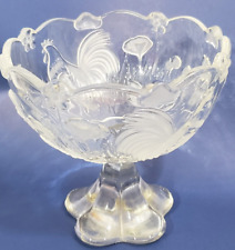 Crystal Pedestal Glass Compote Bowl Dish Etched Chickens Country Core 5 7/8'' picture