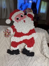 VTG Santa Claus Waving Melted Popcorn Plastic Christmas Decor Retro 19.75x11.75” picture
