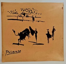PABLO PICASSO,HANDMADE INK DRAWING  ON OLD CARDBOARD,  SIGNED, STAMPED  picture
