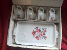 Vintage Anchor Hocking 8 Pc Primrose Snack Set in Original Box picture