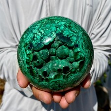 2.84LB Rare Natural Malachite quartz hand Carved sphere Crystal Healing Gem ball picture