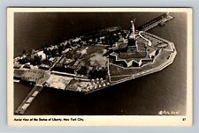 RPPC New York City NY Aerial View Statue Liberty Vintage Postcard picture
