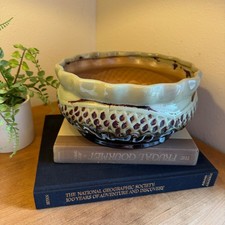 Decoware Studio Pottery Planter Bowl Scalloped Rim Art Pottery Drip Glaze 10