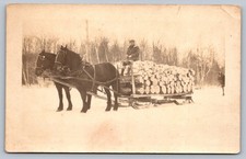 c1910 RPPC man on horse pulled wagon laden w/ big logs JOSEPH GROVER identified picture
