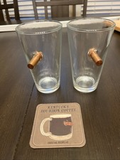 Two BenShot Original Pint Glasses w Real .50 BMG Bullet 16oz Made in USA No Box picture