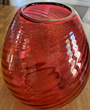 Rare Fenton Beehive Cranberry Glass Oil Lamp Globe/Shade- 4
