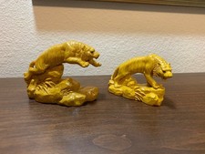 VTG ASIAN YELLOW TIGER FIGURINES picture