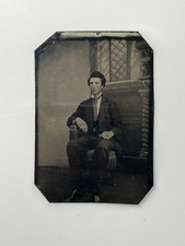 Antique 1800s Tintype Photo Young Victorian Man Seated Formal Studio Portrait picture