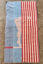 VTG Ipanema Cecil Saydah Pool Beach Towel Red White Blue Heart Stripes *READ* picture
