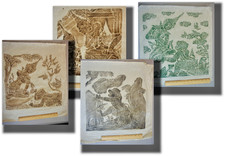 Set 4 Thai Temple rubbings Mulberry Paper- 1960s Pre-ban Rich Color & Shades picture