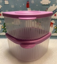 NEW TUPPERWARE Fresh N Cool STORAGE Containers w/lids Sheer~PURPLE Seal Set Of 2 picture
