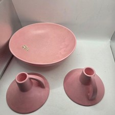Royal Haeger Pink Matte Console Set 3pc Bowl RG-56 Candle Holders RG-57 MCM picture