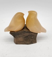 Vintage Carved Selenite Satin Spar Gypsum Lovebirds Figurine Stone Paper Weight picture