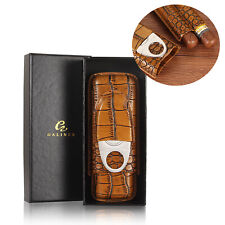 Galiner Brown Travel Portable Leather Cigar Case Humidor Holder 2 Tubes Gift Box picture