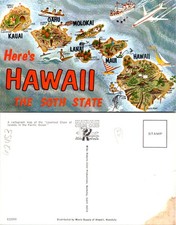 Hawaii HI 50th State Oahu Map Chain Of Islands Postcard 62453 picture