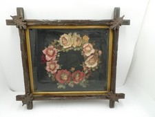 VTG Victorian Mourning Wreath Cherub Angel Rose Shadow Box Rustic Wood Frame picture