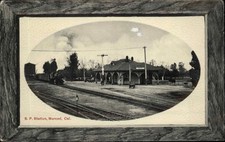 MERCED CALIFORNIA CA Railroad Train Station Depot FRAME BORDER Postcard picture