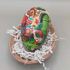Vintage West German Paper Mache Easter Egg Box Large Easter Bunny German Scene picture