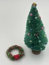 7”  VTG Bottle Brush Christmas Tree W Tinsel, Angel + Ribbon WREATH picture