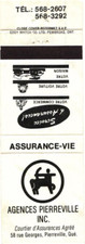 Agences Pierreville Inc. Pierreville Quebec Vintage Matchbook Cover 1960s-70s picture