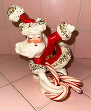 Vntg Ceramic Santa Claus Christmas Johanna of California Spaghetti Gold Candy picture
