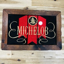 Vintage Michelob Logo Wood Glass Framed Beer Sign Bar Man Cave 19” x 13” picture