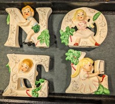 Vintage Tilso Japan Ceramic NOEL Christmas Kids Candle Holders picture