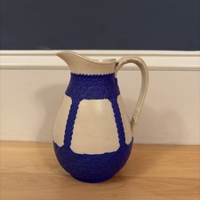 ATQ William Brownfield Westminster Pitcher Blue Basketweave Jug 1878 Victorian picture