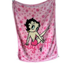 Vtg 90s Betty Boop Pink Plush Throw Blanket Cartoon Hearts Bubbles - 43” X 56” picture