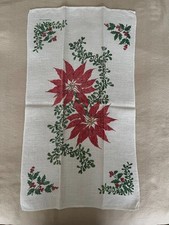 Vintage Kay Dee Poinsettia & Mistletoe Christmas Linen Tea Towel picture
