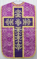 Metallic Purple Roman Chasuble Fiddleback Vestment 5pc set,IHS embroidery picture