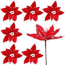 Zeyune 6 Pcs Red Christmas Poinsettia Flowers Artificial Large Poinsettia Pic... picture
