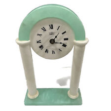 Italian genuine white Teal alabaster marbled table clock Florence Elena Vintage picture