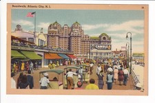 Linen Postcard Boardwalk Scene Hotels Signs Atlantic City New Jersey NJ Unposted picture
