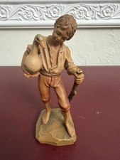ANRI Ulrich Bernardi To Market Wood Carving Boy with Goose Walking Stick Italy picture